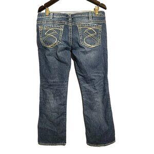 Silver Jeans Frances Capri Straight Women Size W30 Blue Distressed Embroidery